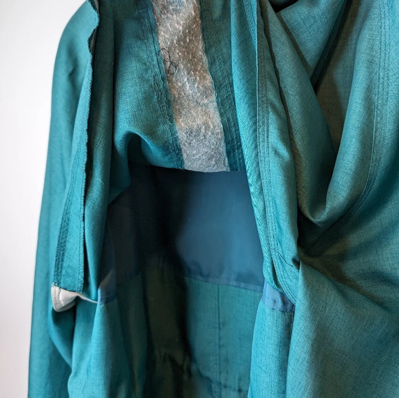 Nuage Vintage Teal Green Cream Hooded Wind  Breaker Coat Jacket Women Large - Picture 7 of 11